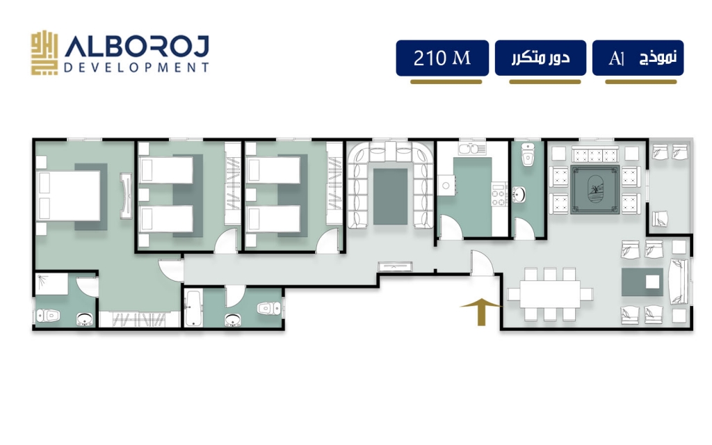 بيت الوطن - الحي الرابع - مشروع D23 - دور متكرر - نموذج A1